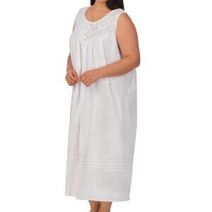 EILEEN WEST Women's 100% Cotton Lightweight Sleeveless Nightgown Sz: L White